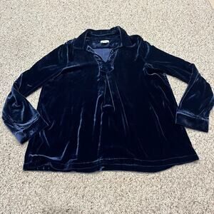 Sundance Silk Blend Nuance Velvet Tunic Top Sz L Blue Glam Party Boho